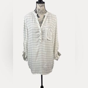 Bailey & Chloe Black & White Striped V-Neck Long Sleeve Boho Chic Top Size M